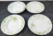 RARE VTGE Set of 4 S. Hancock & Sons Ivanhoe Green Floral Rim Soup Bowls 8 3/4"