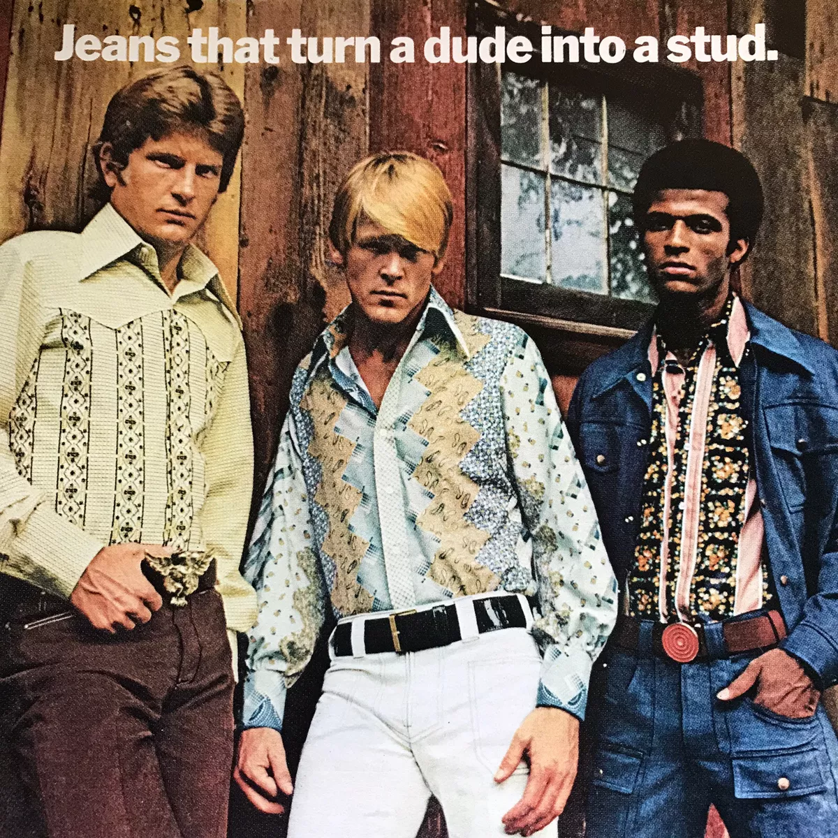 Vintage Men's h.i.s. Jeans Print Ad 1970s Fashion Style, Turn Dude into a Stud