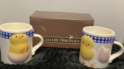 Vintage 1980 s Gallery Originals Set Of 2 Ceramic Baby Chick Mugs NIB