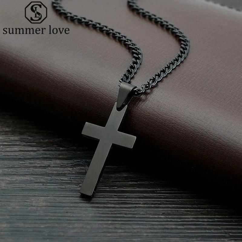 Engraved Cross Necklace Stainless Steel 24