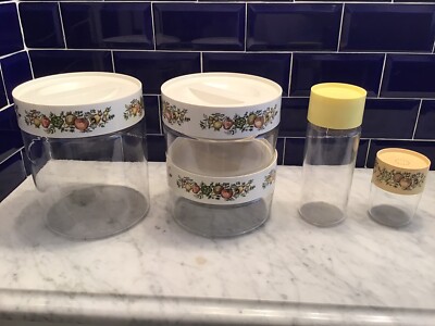 Vintage 70s Pyrex Spice of Life See N Store Glass Canister Kitchen Containers