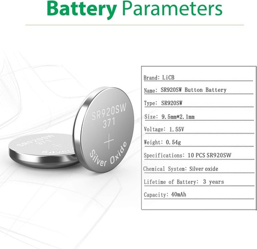 LiCB 10 PCS SR920SW 371 LR920 AG6 370 1.55V Button Cell Watch Batteries - Picture 2 of 6