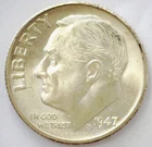 1947 Roosevelt Dime Silver Ten Cents Coin 10c Brilliant Uncirculated