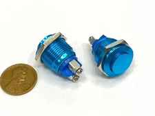2 x Blue Push Button Switch Metal Normally opened 16mm Round IP67 Momentary