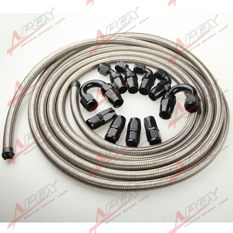 EVIL ENERGY 8AN Nylon Braided CPE Fuel Hose 10FT Black Bundle with 8AN Swivel Hose