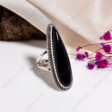 Black Onyx Large Band-925 Sterling Silver Boho Statement Band Women Ring Size