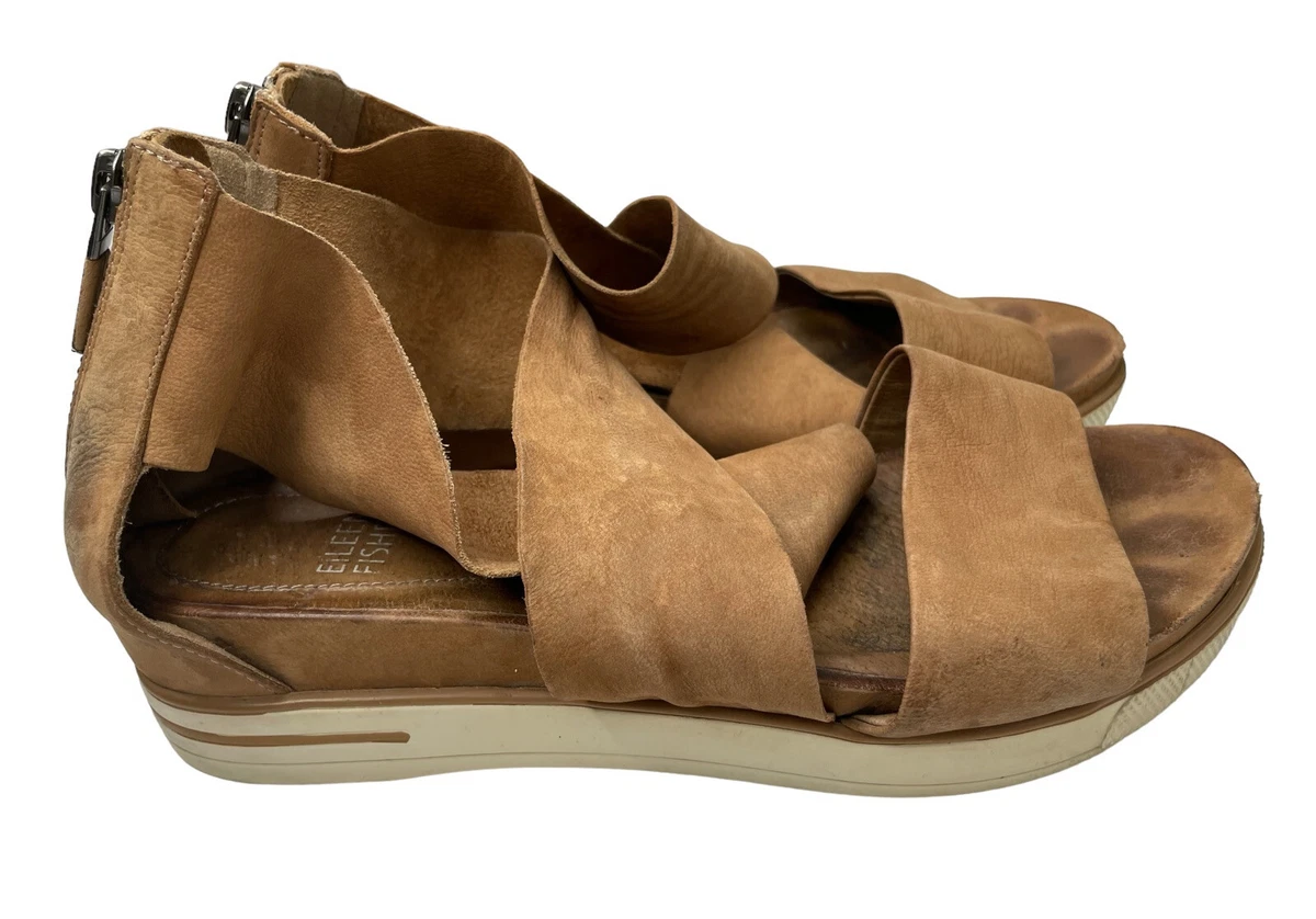 Eileen Fisher Sport Tumbled Leather Sneaker Sandal Honey Womens