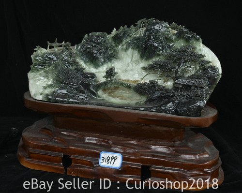 Ancienne sculpture chinoise en jade naturel Xiu sculpture pont d'eau montagne 14,4" - Photo 5 sur 9