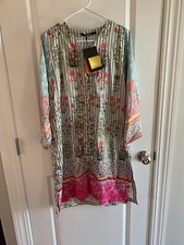 NWT Pakistani Design Khaadi Kurta Shirt Tunic 10 Embellished Floral Notched