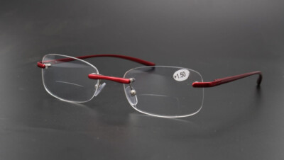 Mens Rimless Bifocal Reading Glasses Metal Readers Rectangle 1.0 1.5 2.0 2.5 3.0