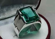 2Ct Emerald Cut Lab-Created Emerald Men's Engagement Ring 14K White Gold Plated