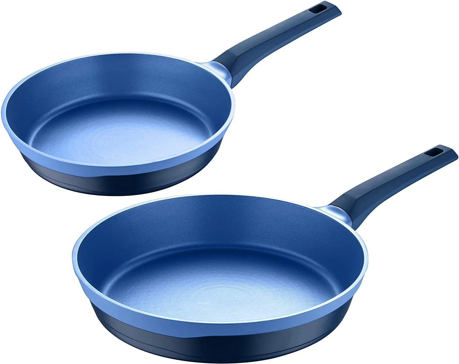 Set of 2 Frying Pans Blue Cast Aluminium MasterPro Oven Non-Stick 24cm/28cm 823