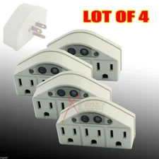 4PC  3 Outlet Grounded  Wall Tap  AC Power Sensor Photo Cell Night Light Adapter