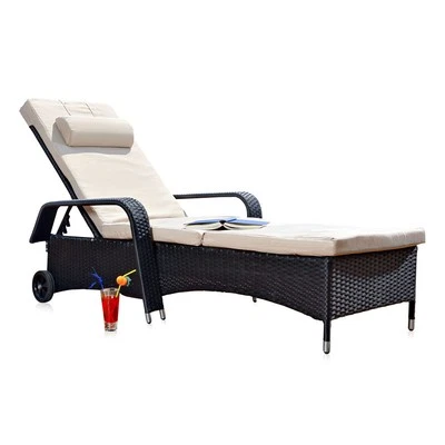 MUCOLA Rattan Loungeliege verstellbar Sonnenliege Polyrattan Lounge Gartenliege Schwarz