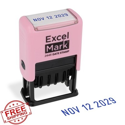 ExcelMark 2445 Date Stamp Blue Ink Pink Mount
