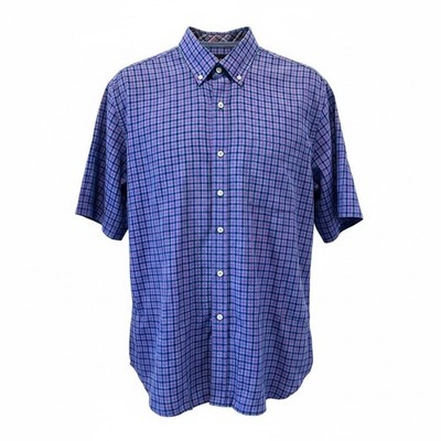 Tailorbyrd Flamingo Logo Plaid Button Down Shirt Men s L Purple Blue Vacation