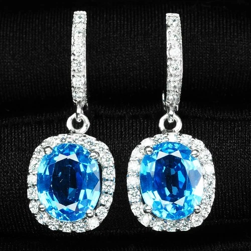 Gleaming Neon Blue Topaz 7.65Ct 925 Sterling Silver Handmade Lever Back Earrings