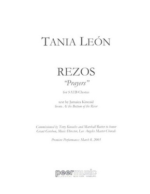 León, Tania - Rezos ('Prayers') - for mixed chorus (and rehearsal piano)