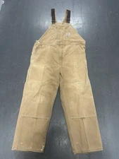 Carhartt Mens Carpenter Double Knee Overalls Tan Size 44x28 Distressed Workwear