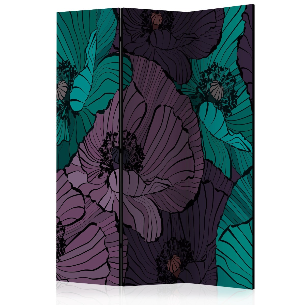 Paravent 3 volets Flowerbed 135x172cm en toile premium et châssis bois massif