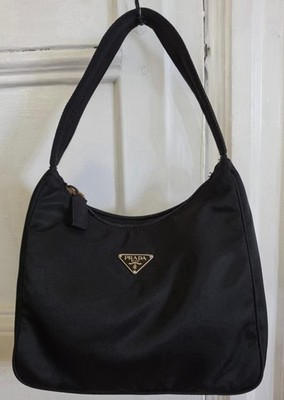 Prada Vintage Black Tessuto Nylon Shoulder Bag Hobo Y2K Authentic
