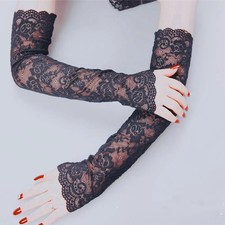 New Long Lace Hollow-Out Fingerless Gloves Sun Protection Sleeves Mesh Lace Thin