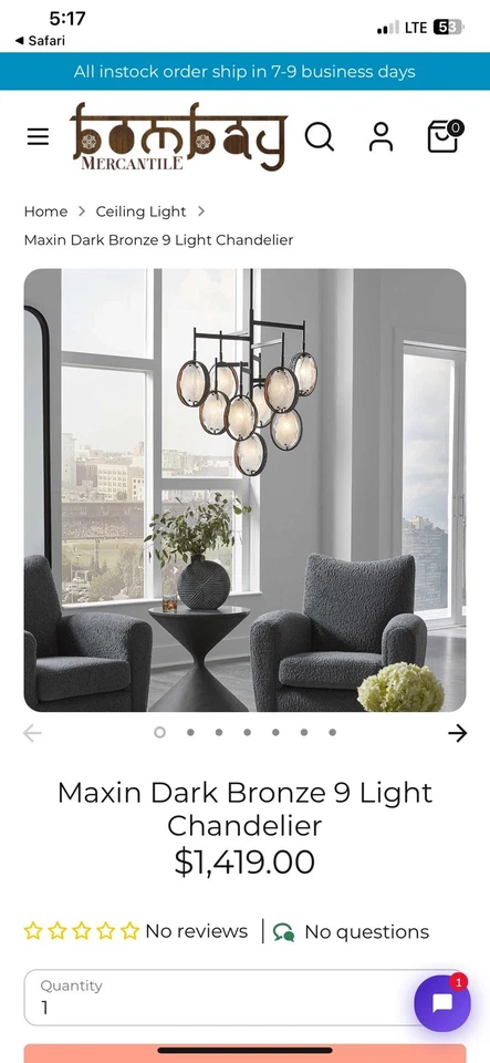 MAXIN RESTORATION HARDWARE INSPIRED IRON ART GLASS XXL 30" CHANDELIER 21317 - Image 2 of 4