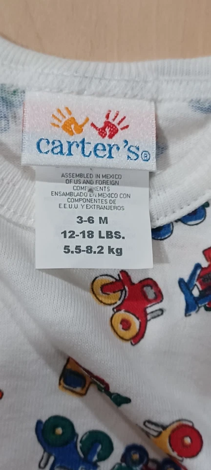 Mameluco Carter's vintage bebé niño 3-6 meses camiones de construcción 100 % algodón años 90 Foto 3 de 4