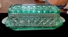 Vintage Anchor Hocking Wexford Teal Green Glass Butter Dish Covered Dish. 8”MCM