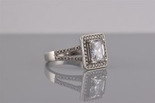 Sterling Silver Emerald Cut Cubic Zirconia Halo Accented Band Ring QG 925 Sz: 7