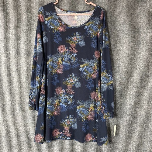 MUDD Dress Womens Small S Blue Floral AOP Long Sleeve BOHO Short Beach NEW NWT