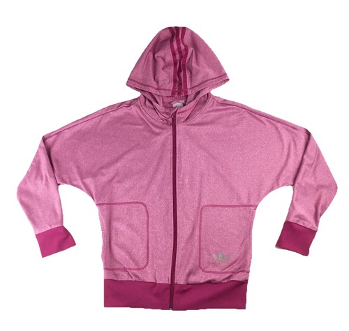 Chaqueta Mujer Talla Pequeña Adidas Con Capucha Jaspeado Rosa Magenta Gris Trifolio - Imagen 1 de 8