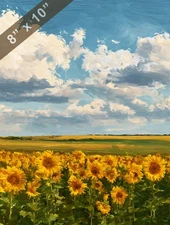 Field of sunflowers swaying in breeze under golden sky 8x10 Matte Print