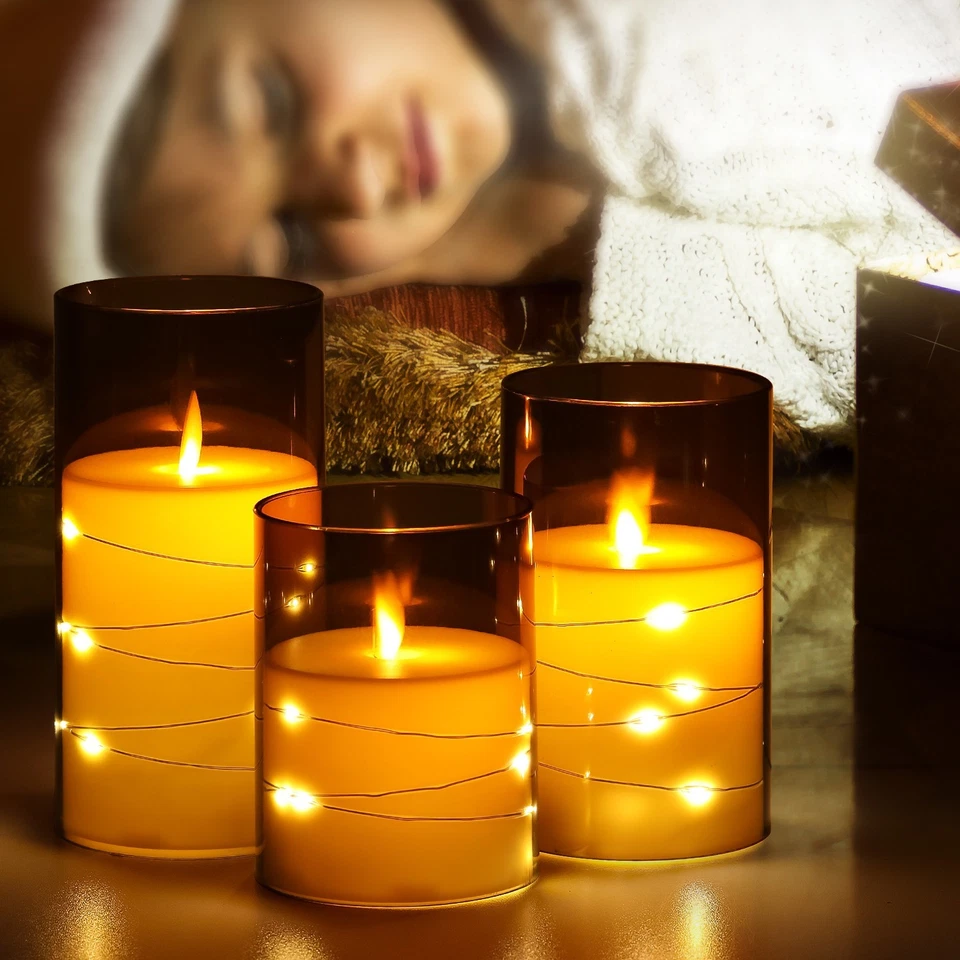 3er LED Kerze Kerzenlicht mit Timer Fernbedienung Batteriebetrieben Keine Flamme - Bild 3 von 4