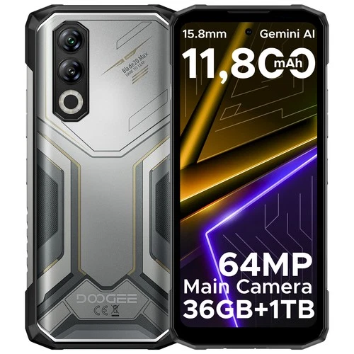 هاتف DOOGEE Blade20Max الذكي القوي بسعة 36 جيجابايت + 1 تيرابايت يعمل بنظام Android 15 وسعة 11800 مللي أمبير في الساعة وقوة 33 وات وبطاقة NFC مقاس 6.6 بوصة