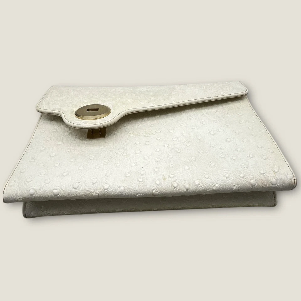 Cartera sin asas vintage original de Caprice imitación cuero avestruz crema Foto 4 de 4