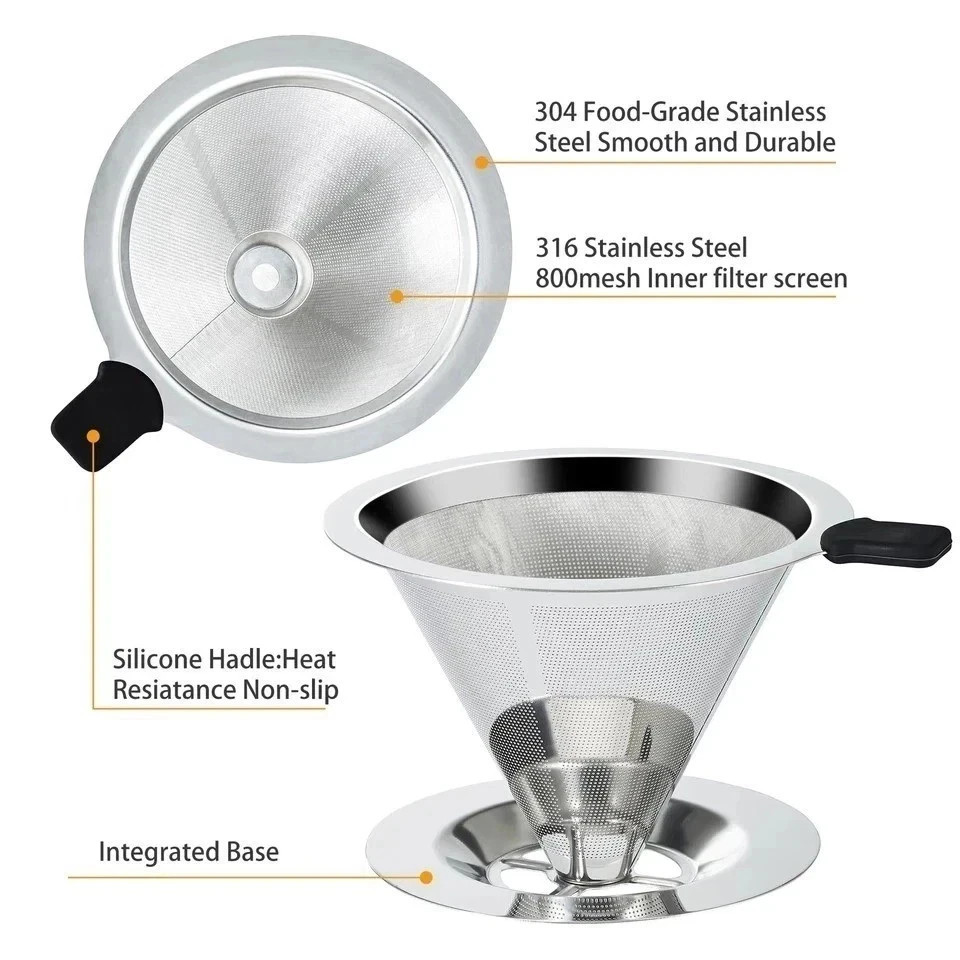 Pour Over Coffee Dripper Slow Drip Paperless Coffee Filter Double Mesh Stainless