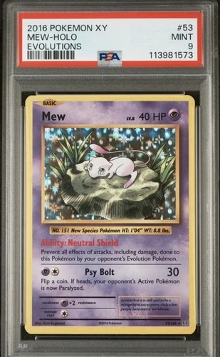 2016 Pokemon XY Evolutions Holo Mew 53/108 #53 PSA 9 MINT