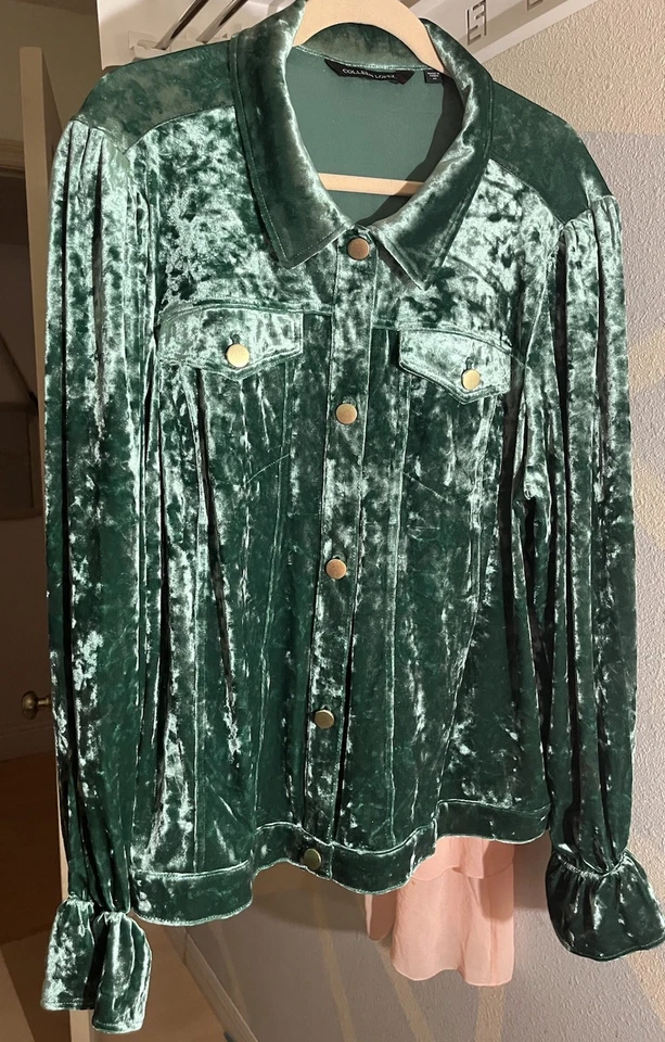 Chaqueta Colleen Lopez Talla Grande 3X Chaqueta Verde Belle Puño Botón Delantero Chaqueta Foto 3 de 4