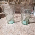 2 Vintage Indiana Glasses Coca Cola Coke 32 oz Large Green Pebble Glass 7" Tall