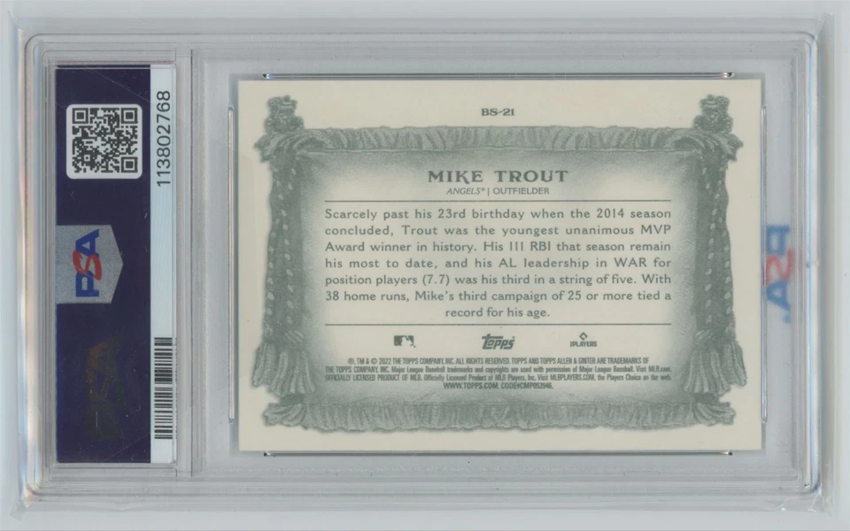 2022 Topps Allen & Ginter Banner seasons psa10 Mike Trout California Angels - Image 2 of 2