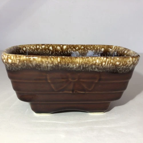 Vintage Hull Pottery Brown Drip Glaze Rectangle Planter Bow USA