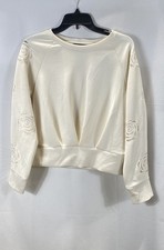 Tahari Women's Ecru Rose Textured Sleeve Pleated Pullover Sweater Sz M
