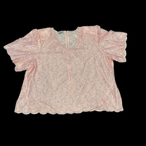 Vintage Women’s Elegant Wear Short Sleeve Pink Beaded Blouse Size 4X 5X Lace