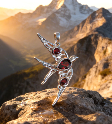 Sterling Silver and Garnet Swallow Pendant Everlasting Love