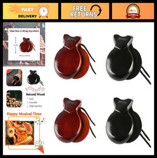 2 Pairs Traditional Spanish Castanets with String, Wooden Flamenco Percussion fo