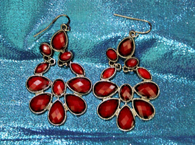 Red stone chandelier hook earrings