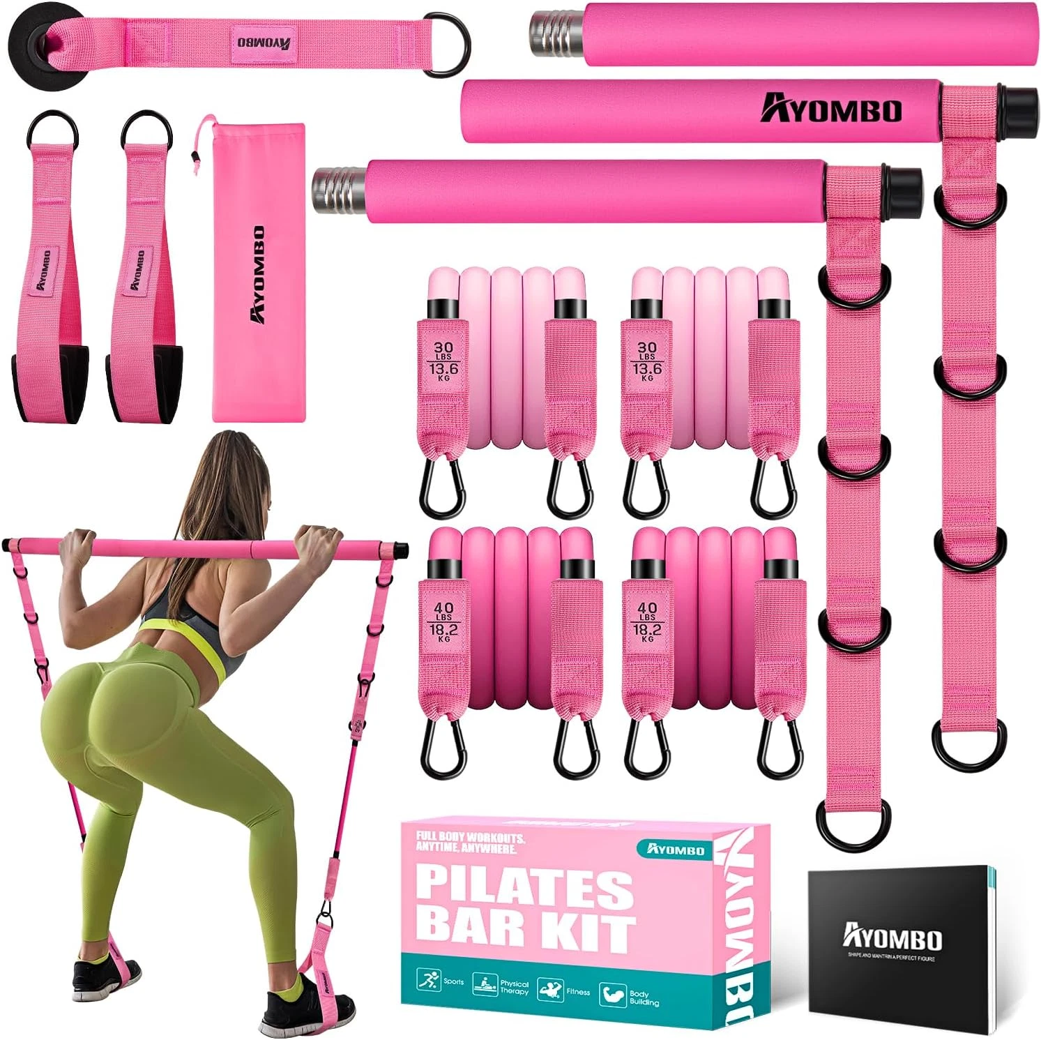 Pilates Bar Kit with Resistance Bands, Pilates Workout Equipment