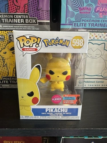 Funko Pop! Pokemon #598 Grumpy Pikachu Flocked 2020 Fall Convention Limited Ed.