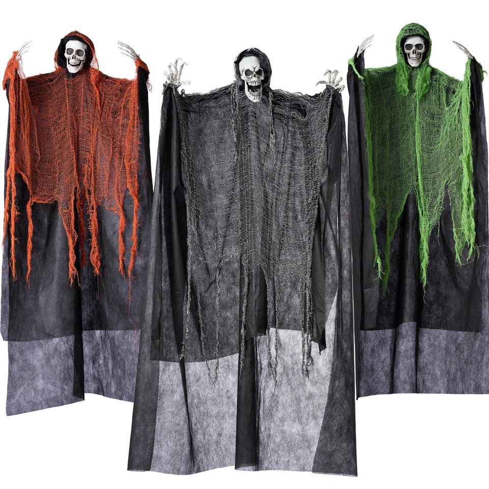 3 Pcs Halloween Grim Reapers & Ghosts - Outdoor Skeleton Decorations ...